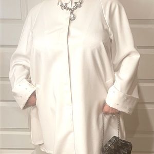 White two-piece suit, jacket & skirt only! Base of sleeves are beaded w/pearls